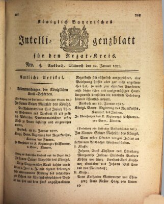 Königlich Bayerisches Intelligenzblatt für den Rezat-Kreis (Ansbacher Intelligenz-Zeitung) Mittwoch 24. Januar 1827