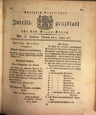 Königlich Bayerisches Intelligenzblatt für den Rezat-Kreis (Ansbacher Intelligenz-Zeitung) Mittwoch 31. Januar 1827