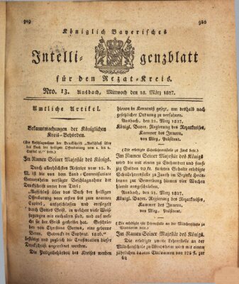 Königlich Bayerisches Intelligenzblatt für den Rezat-Kreis (Ansbacher Intelligenz-Zeitung) Mittwoch 28. März 1827