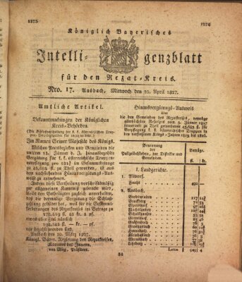 Königlich Bayerisches Intelligenzblatt für den Rezat-Kreis (Ansbacher Intelligenz-Zeitung) Mittwoch 25. April 1827