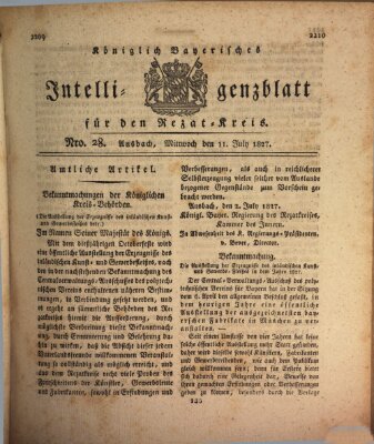 Königlich Bayerisches Intelligenzblatt für den Rezat-Kreis (Ansbacher Intelligenz-Zeitung) Mittwoch 11. Juli 1827