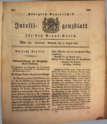 Königlich Bayerisches Intelligenzblatt für den Rezat-Kreis (Ansbacher Intelligenz-Zeitung) Mittwoch 22. August 1827