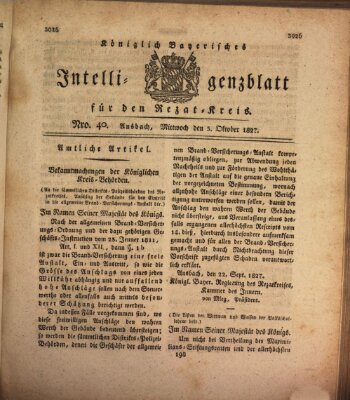 Königlich Bayerisches Intelligenzblatt für den Rezat-Kreis (Ansbacher Intelligenz-Zeitung) Mittwoch 3. Oktober 1827