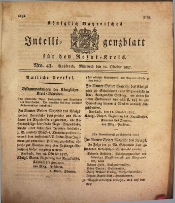 Königlich Bayerisches Intelligenzblatt für den Rezat-Kreis (Ansbacher Intelligenz-Zeitung) Mittwoch 24. Oktober 1827