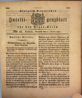 Königlich Bayerisches Intelligenzblatt für den Rezat-Kreis (Ansbacher Intelligenz-Zeitung) Mittwoch 31. Oktober 1827