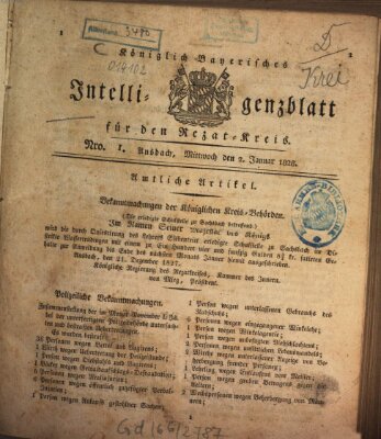 Königlich Bayerisches Intelligenzblatt für den Rezat-Kreis (Ansbacher Intelligenz-Zeitung) Mittwoch 2. Januar 1828