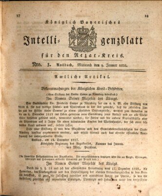 Königlich Bayerisches Intelligenzblatt für den Rezat-Kreis (Ansbacher Intelligenz-Zeitung) Mittwoch 9. Januar 1828