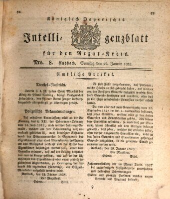 Königlich Bayerisches Intelligenzblatt für den Rezat-Kreis (Ansbacher Intelligenz-Zeitung) Samstag 26. Januar 1828