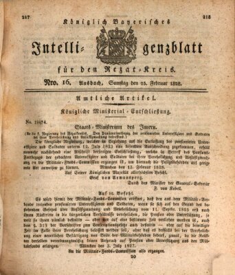 Königlich Bayerisches Intelligenzblatt für den Rezat-Kreis (Ansbacher Intelligenz-Zeitung) Samstag 23. Februar 1828