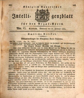 Königlich Bayerisches Intelligenzblatt für den Rezat-Kreis (Ansbacher Intelligenz-Zeitung) Mittwoch 27. Februar 1828