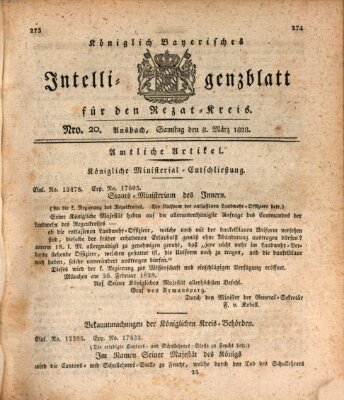 Königlich Bayerisches Intelligenzblatt für den Rezat-Kreis (Ansbacher Intelligenz-Zeitung) Samstag 8. März 1828