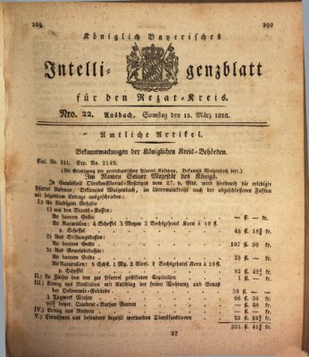 Königlich Bayerisches Intelligenzblatt für den Rezat-Kreis (Ansbacher Intelligenz-Zeitung) Samstag 15. März 1828