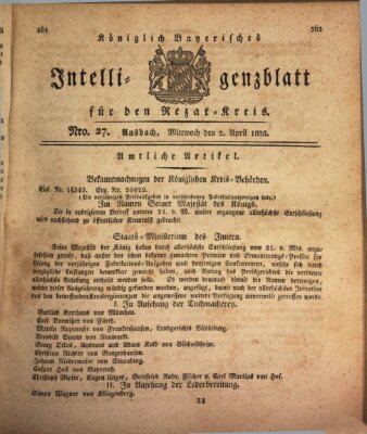 Königlich Bayerisches Intelligenzblatt für den Rezat-Kreis (Ansbacher Intelligenz-Zeitung) Mittwoch 2. April 1828