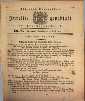 Königlich Bayerisches Intelligenzblatt für den Rezat-Kreis (Ansbacher Intelligenz-Zeitung) Samstag 5. April 1828