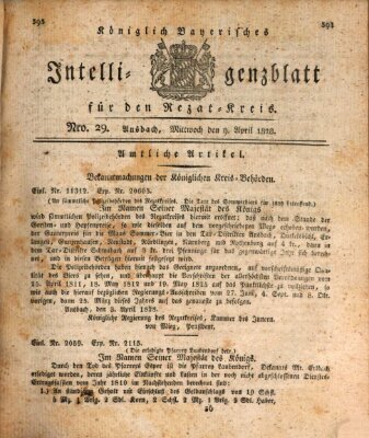 Königlich Bayerisches Intelligenzblatt für den Rezat-Kreis (Ansbacher Intelligenz-Zeitung) Mittwoch 9. April 1828