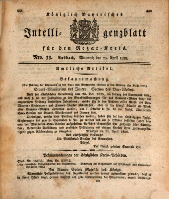 Königlich Bayerisches Intelligenzblatt für den Rezat-Kreis (Ansbacher Intelligenz-Zeitung) Mittwoch 23. April 1828