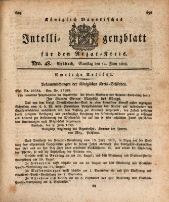 Königlich Bayerisches Intelligenzblatt für den Rezat-Kreis (Ansbacher Intelligenz-Zeitung) Samstag 14. Juni 1828