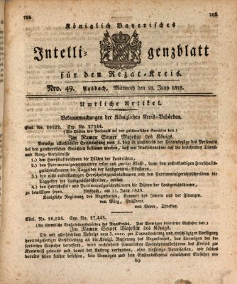 Königlich Bayerisches Intelligenzblatt für den Rezat-Kreis (Ansbacher Intelligenz-Zeitung) Mittwoch 18. Juni 1828