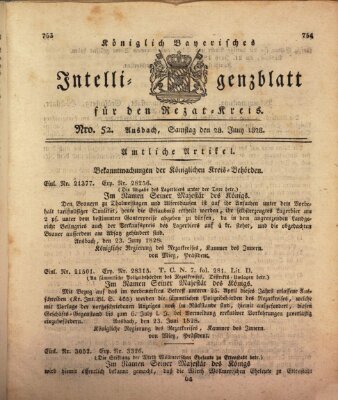 Königlich Bayerisches Intelligenzblatt für den Rezat-Kreis (Ansbacher Intelligenz-Zeitung) Samstag 28. Juni 1828