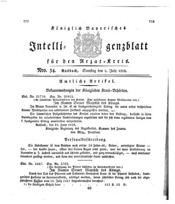 Königlich Bayerisches Intelligenzblatt für den Rezat-Kreis (Ansbacher Intelligenz-Zeitung) Samstag 5. Juli 1828