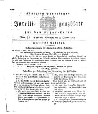 Königlich Bayerisches Intelligenzblatt für den Rezat-Kreis (Ansbacher Intelligenz-Zeitung) Mittwoch 15. Oktober 1828