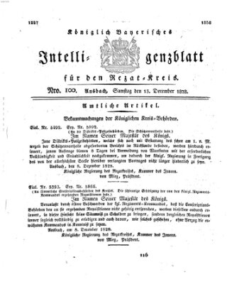 Königlich Bayerisches Intelligenzblatt für den Rezat-Kreis (Ansbacher Intelligenz-Zeitung) Samstag 13. Dezember 1828