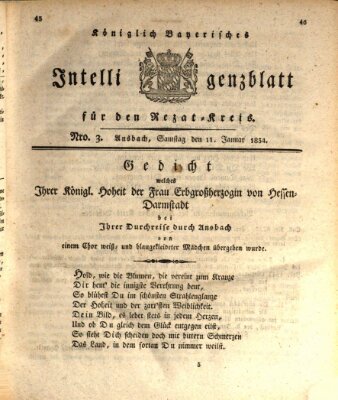 Königlich Bayerisches Intelligenzblatt für den Rezat-Kreis (Ansbacher Intelligenz-Zeitung) Samstag 11. Januar 1834