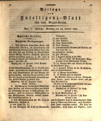 Königlich Bayerisches Intelligenzblatt für den Rezat-Kreis (Ansbacher Intelligenz-Zeitung) Samstag 25. Januar 1834