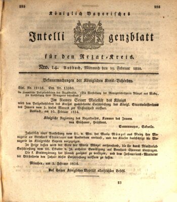 Königlich Bayerisches Intelligenzblatt für den Rezat-Kreis (Ansbacher Intelligenz-Zeitung) Mittwoch 19. Februar 1834