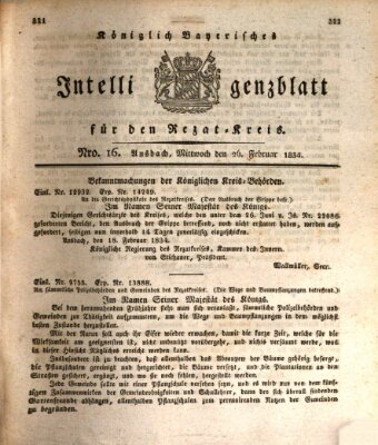 Königlich Bayerisches Intelligenzblatt für den Rezat-Kreis (Ansbacher Intelligenz-Zeitung) Mittwoch 26. Februar 1834