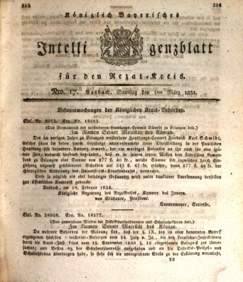 Königlich Bayerisches Intelligenzblatt für den Rezat-Kreis (Ansbacher Intelligenz-Zeitung) Samstag 1. März 1834