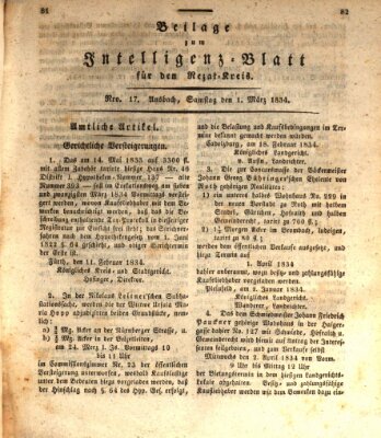 Königlich Bayerisches Intelligenzblatt für den Rezat-Kreis (Ansbacher Intelligenz-Zeitung) Samstag 1. März 1834