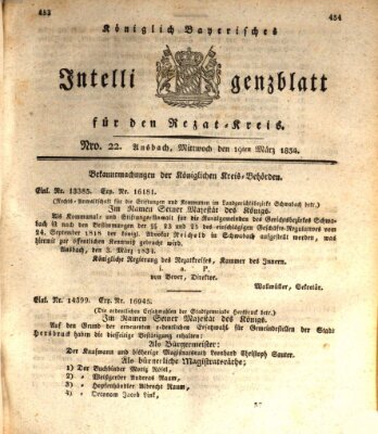 Königlich Bayerisches Intelligenzblatt für den Rezat-Kreis (Ansbacher Intelligenz-Zeitung) Mittwoch 19. März 1834