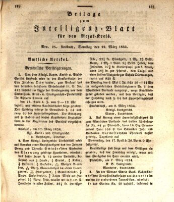 Königlich Bayerisches Intelligenzblatt für den Rezat-Kreis (Ansbacher Intelligenz-Zeitung) Samstag 29. März 1834