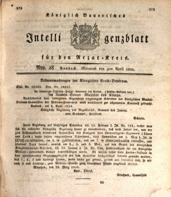 Königlich Bayerisches Intelligenzblatt für den Rezat-Kreis (Ansbacher Intelligenz-Zeitung) Mittwoch 9. April 1834