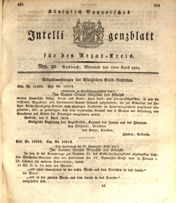 Königlich Bayerisches Intelligenzblatt für den Rezat-Kreis (Ansbacher Intelligenz-Zeitung) Mittwoch 16. April 1834