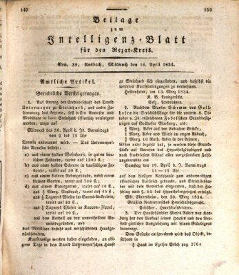 Königlich Bayerisches Intelligenzblatt für den Rezat-Kreis (Ansbacher Intelligenz-Zeitung) Mittwoch 16. April 1834