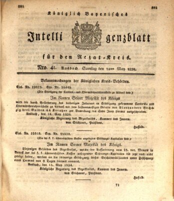 Königlich Bayerisches Intelligenzblatt für den Rezat-Kreis (Ansbacher Intelligenz-Zeitung) Samstag 24. Mai 1834