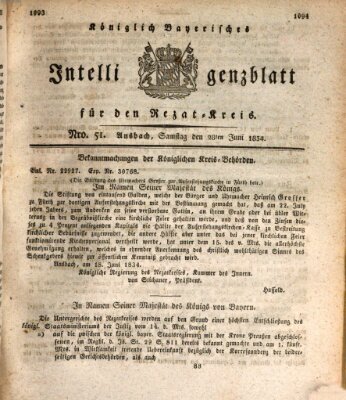 Königlich Bayerisches Intelligenzblatt für den Rezat-Kreis (Ansbacher Intelligenz-Zeitung) Samstag 28. Juni 1834