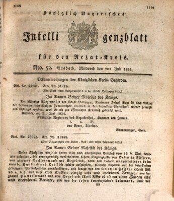 Königlich Bayerisches Intelligenzblatt für den Rezat-Kreis (Ansbacher Intelligenz-Zeitung) Mittwoch 2. Juli 1834