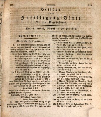 Königlich Bayerisches Intelligenzblatt für den Rezat-Kreis (Ansbacher Intelligenz-Zeitung) Mittwoch 9. Juli 1834