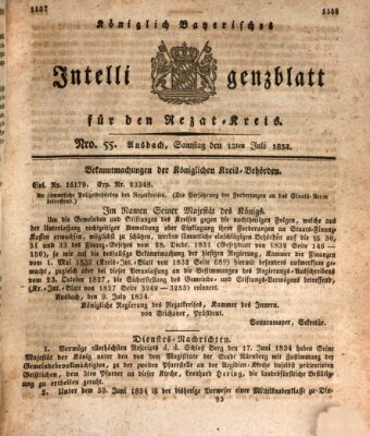 Königlich Bayerisches Intelligenzblatt für den Rezat-Kreis (Ansbacher Intelligenz-Zeitung) Samstag 12. Juli 1834