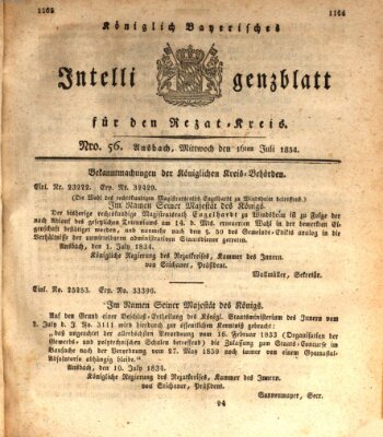 Königlich Bayerisches Intelligenzblatt für den Rezat-Kreis (Ansbacher Intelligenz-Zeitung) Mittwoch 16. Juli 1834