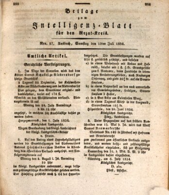 Königlich Bayerisches Intelligenzblatt für den Rezat-Kreis (Ansbacher Intelligenz-Zeitung) Samstag 19. Juli 1834