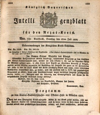 Königlich Bayerisches Intelligenzblatt für den Rezat-Kreis (Ansbacher Intelligenz-Zeitung) Samstag 26. Juli 1834