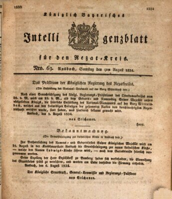 Königlich Bayerisches Intelligenzblatt für den Rezat-Kreis (Ansbacher Intelligenz-Zeitung) Samstag 9. August 1834