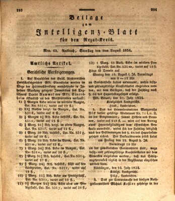 Königlich Bayerisches Intelligenzblatt für den Rezat-Kreis (Ansbacher Intelligenz-Zeitung) Samstag 9. August 1834