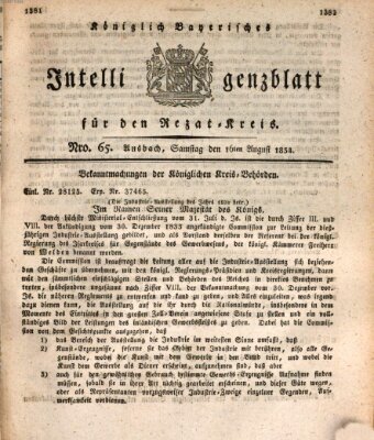 Königlich Bayerisches Intelligenzblatt für den Rezat-Kreis (Ansbacher Intelligenz-Zeitung) Samstag 16. August 1834