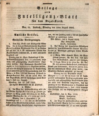 Königlich Bayerisches Intelligenzblatt für den Rezat-Kreis (Ansbacher Intelligenz-Zeitung) Samstag 16. August 1834