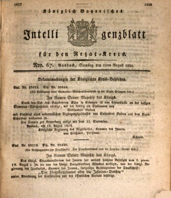 Königlich Bayerisches Intelligenzblatt für den Rezat-Kreis (Ansbacher Intelligenz-Zeitung) Samstag 23. August 1834